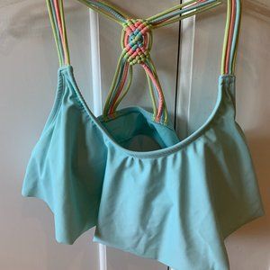 Blue bikini bathing suit top, size XL